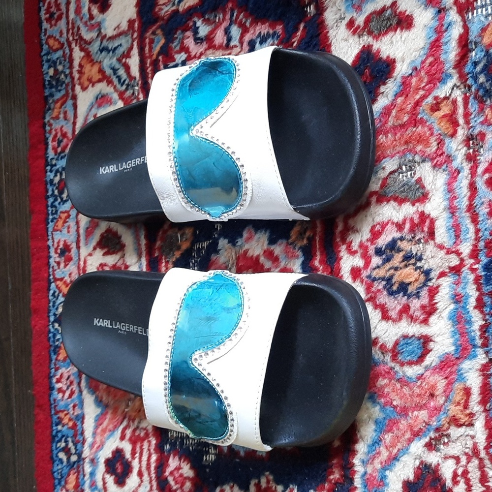 Karl Lagerfield Rhinestones Slides Size 7M/ 37.5B NWOT